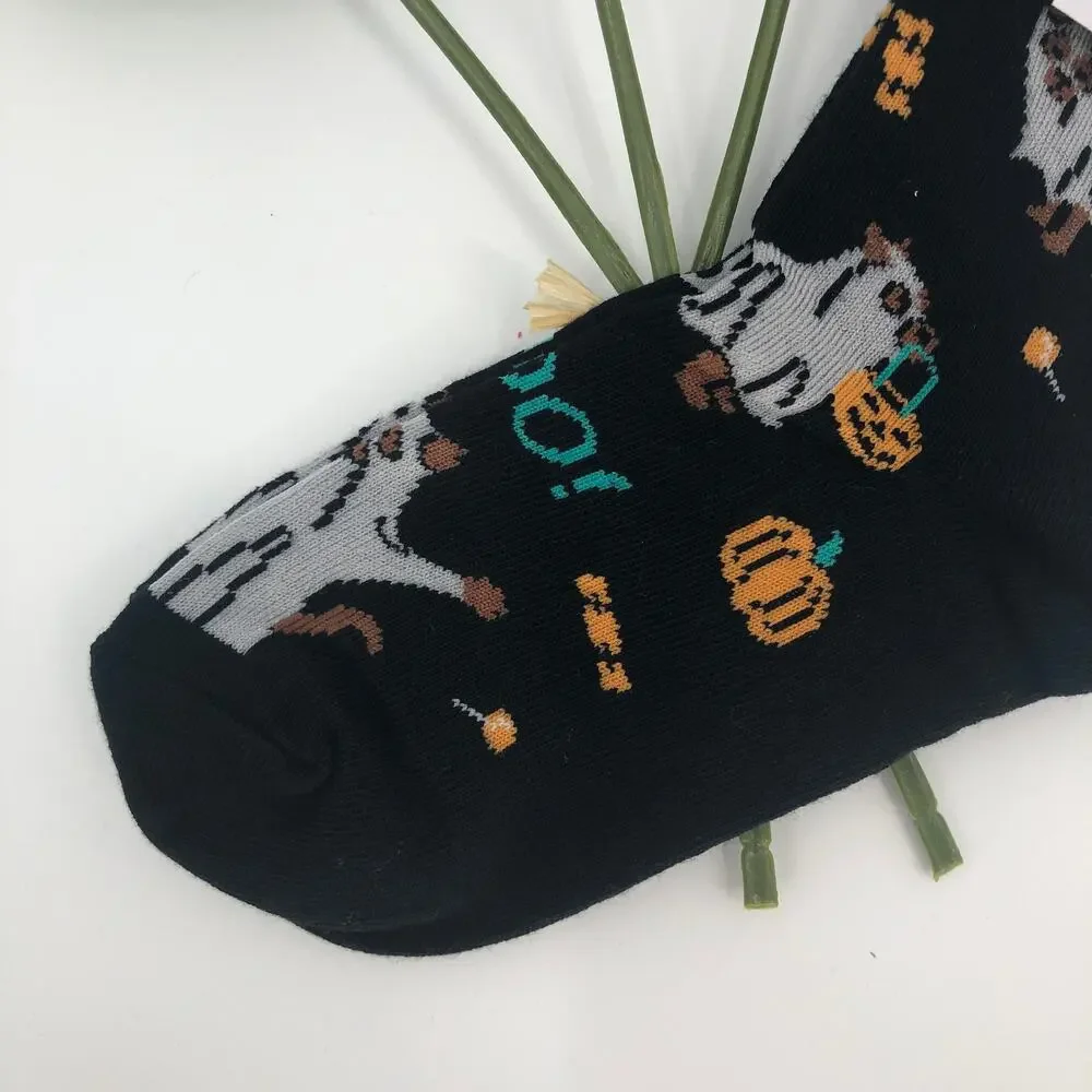 Sock It To Me Glow In The Dark Black Dog Ghost Costume Halloween Kids Crew Socks